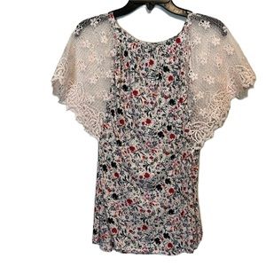 Bobeau Blouse Round Neck, Multi Colors, Size Large